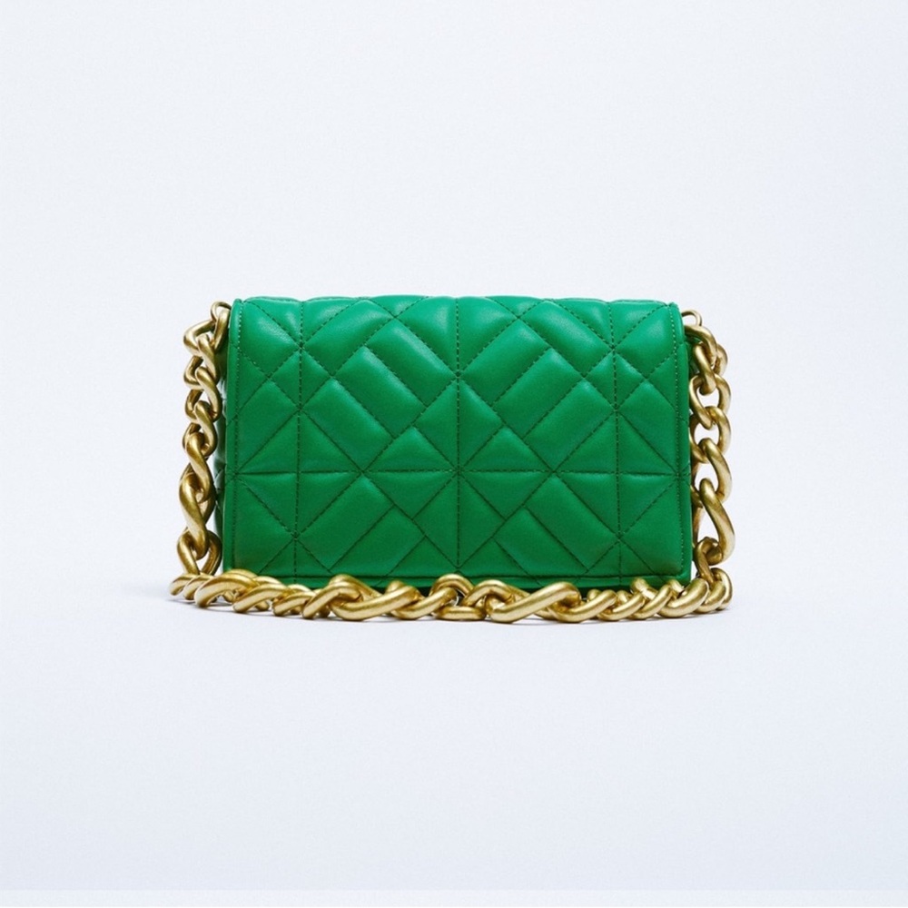 Green Quilted Chain Shoulder Bag